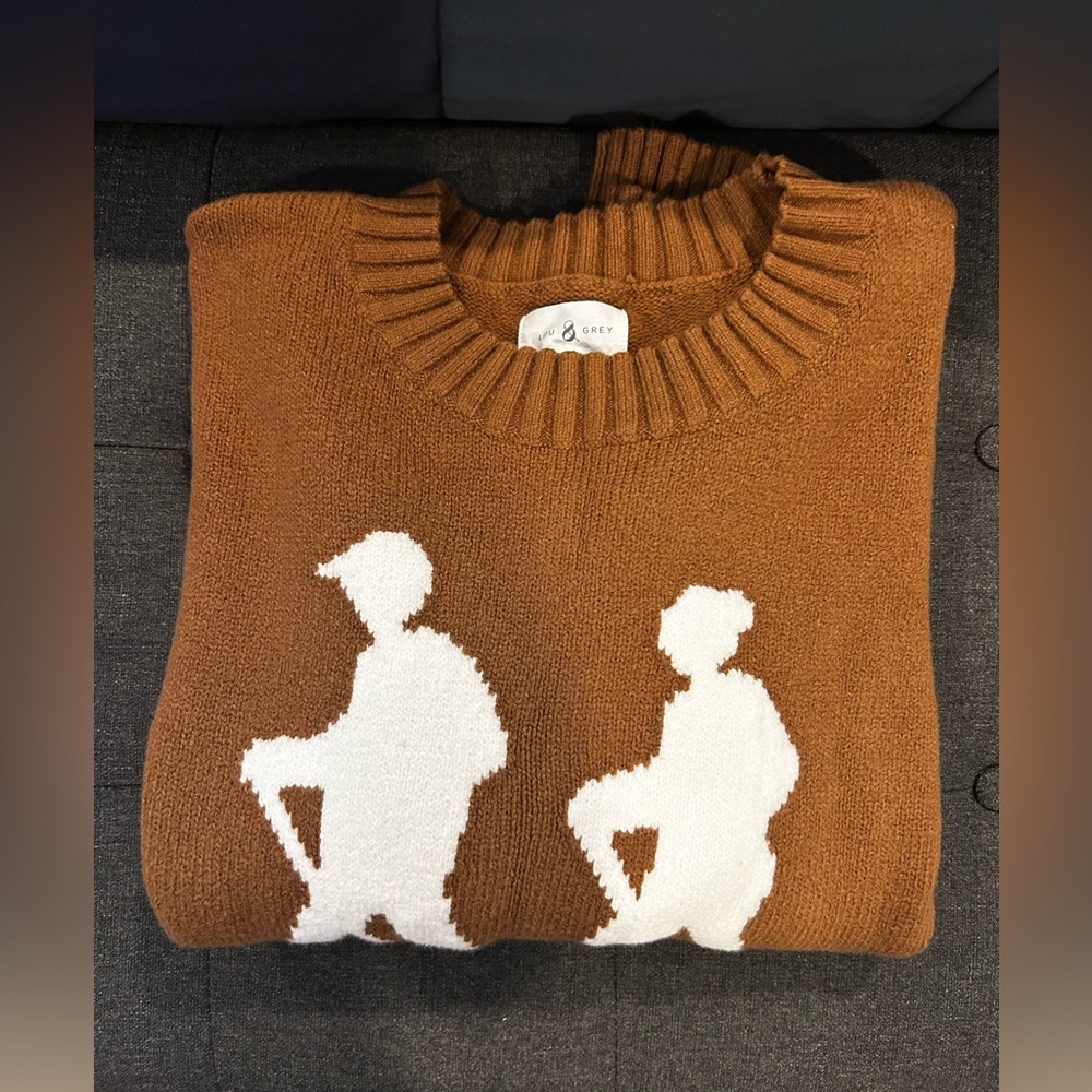 EUC Loft Lou & Grey Soft Brown Sweater w/White Hiking Design in Size Small - Picture 4 of 5